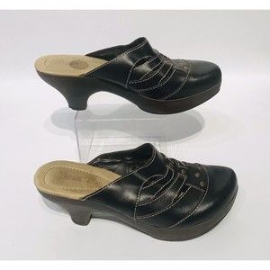 Bass Brown Leather Clogs Mules Shoes Slip On Wedge Heel Womens Size 8M CAMEO